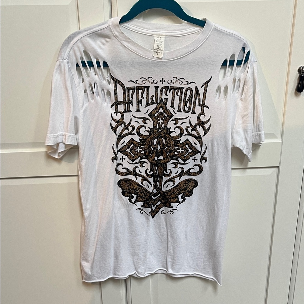Affliction White Distressed Graphic T-Shirt